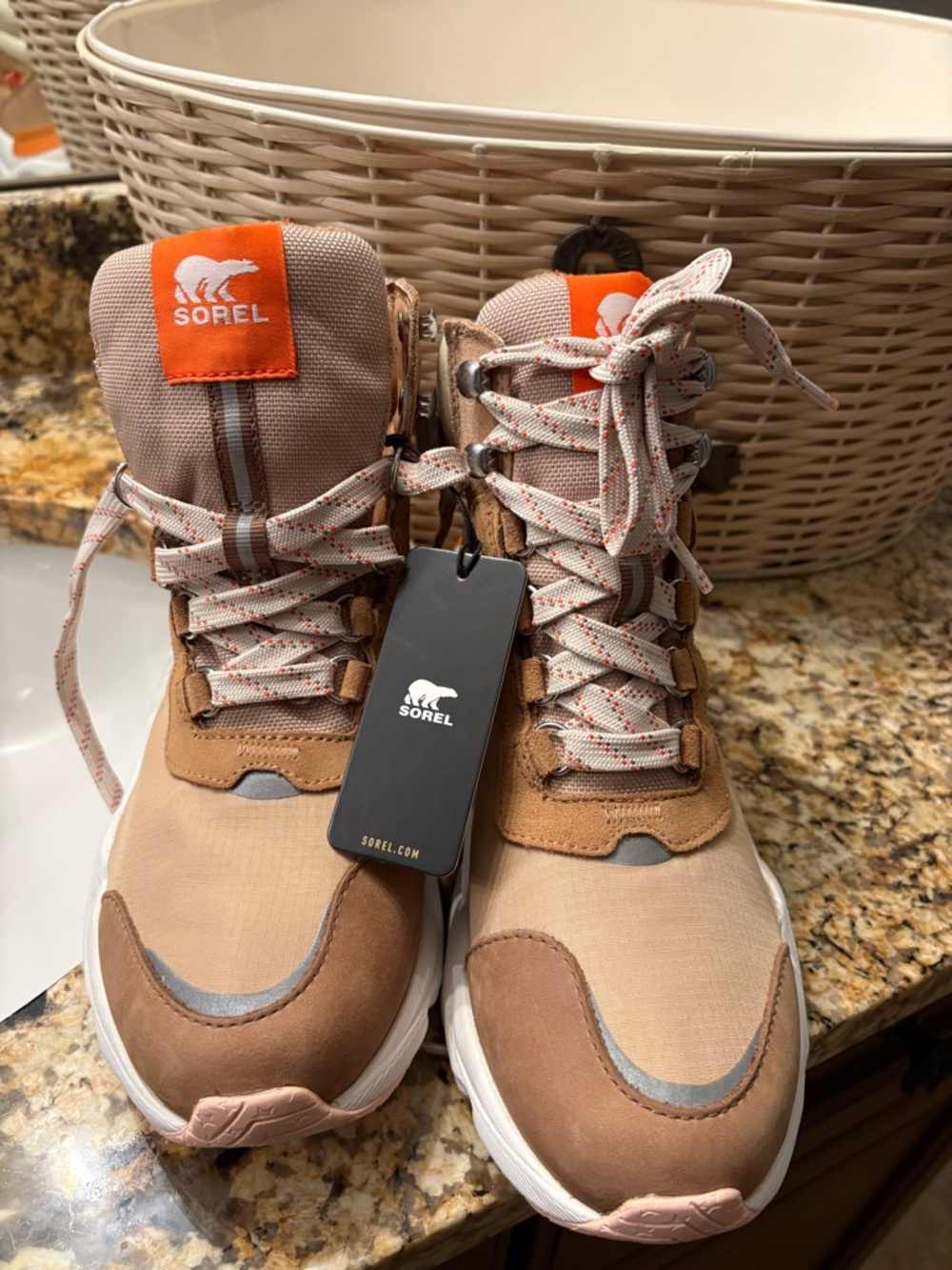 Sorel Tan and Blush Lace-Up Hiking Sneakers